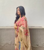 Shocking pink with hand painted dupatta