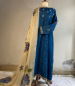 blue hand painted dupatta&frock