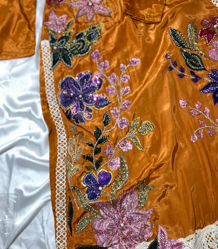 orange hand painted dress