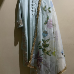 Ice Blue Raw Silk Appliqué Suit