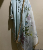 Ice Blue Raw Silk Appliqué Suit