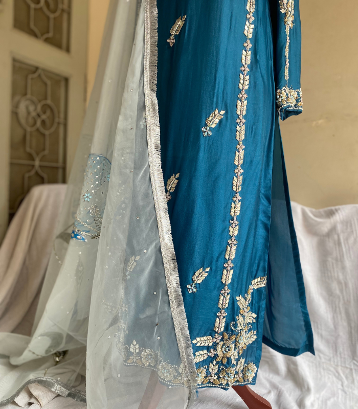 blue hand painted dress