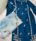 Phool dupatta with embellished long kameez and trouser: - Image 4