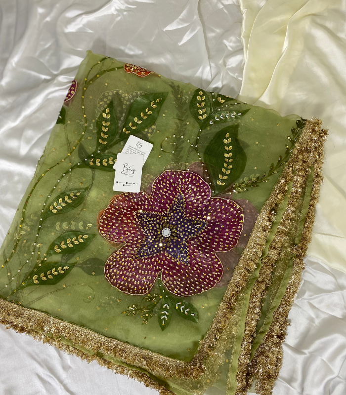 light green hand painted dupatta