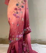 pink hand painted saree