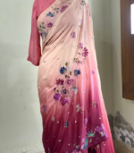 pink hand painted saree