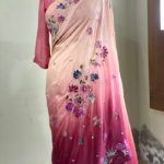 pink hand painted saree