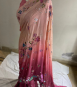 pink hand painted saree