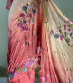 pink hand painted saree