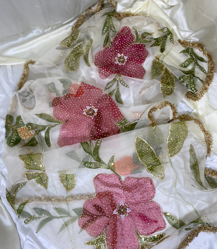 white hand painted dupatta